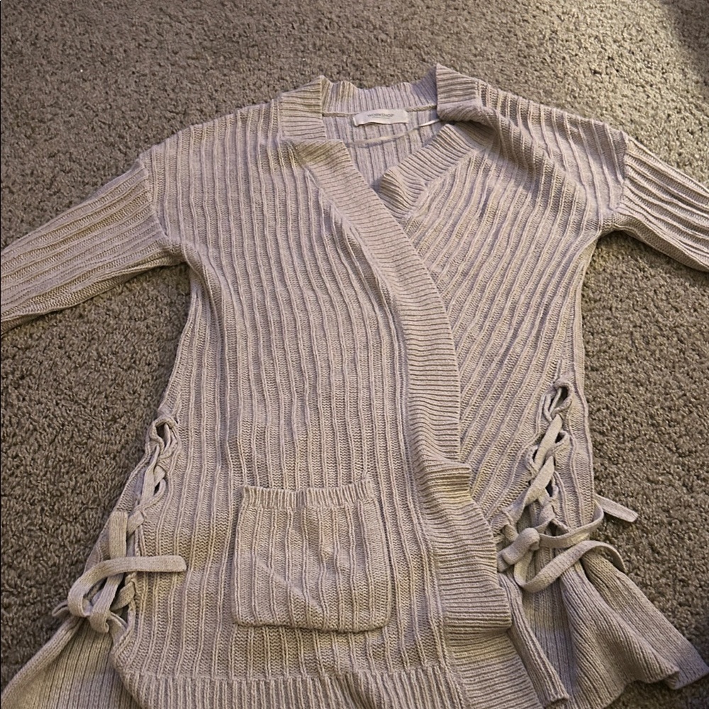 Workshop Republic Clothing Beige Cardigan with Side Ties